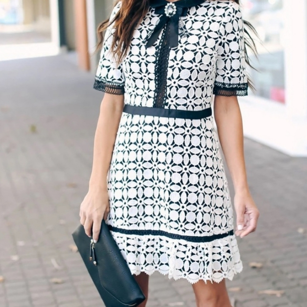 QUEENSLAND EMBELLISHED CROCHET LACE DRESS